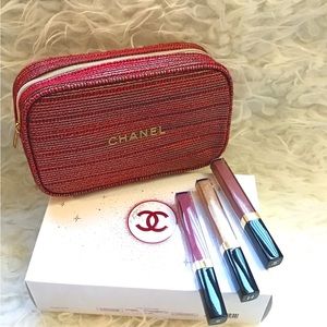 CHANEL 2022 LIMITED HOLIDAY RED COSMETIC BAG TRIPLE LIPGLOSS GIFT SET